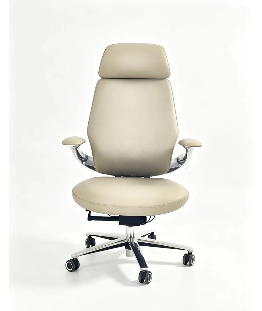 beige leather executive chair angled view